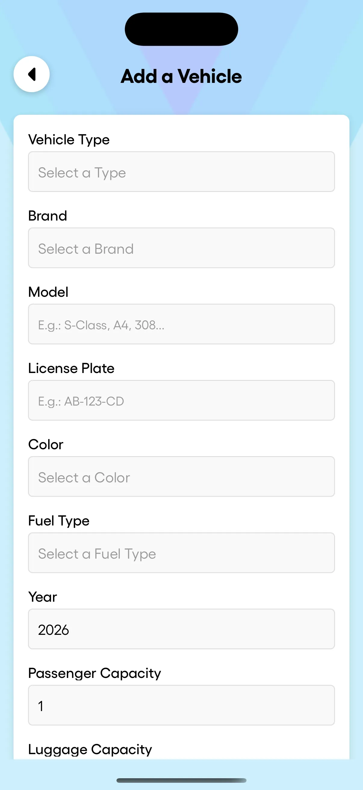 Add vehicle form