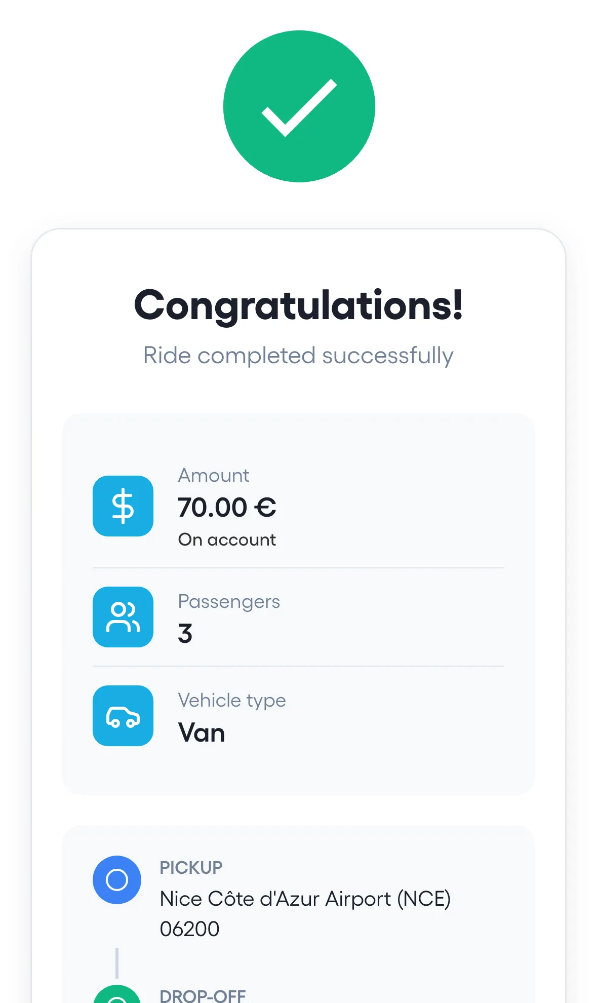 Course terminée, paiement clair