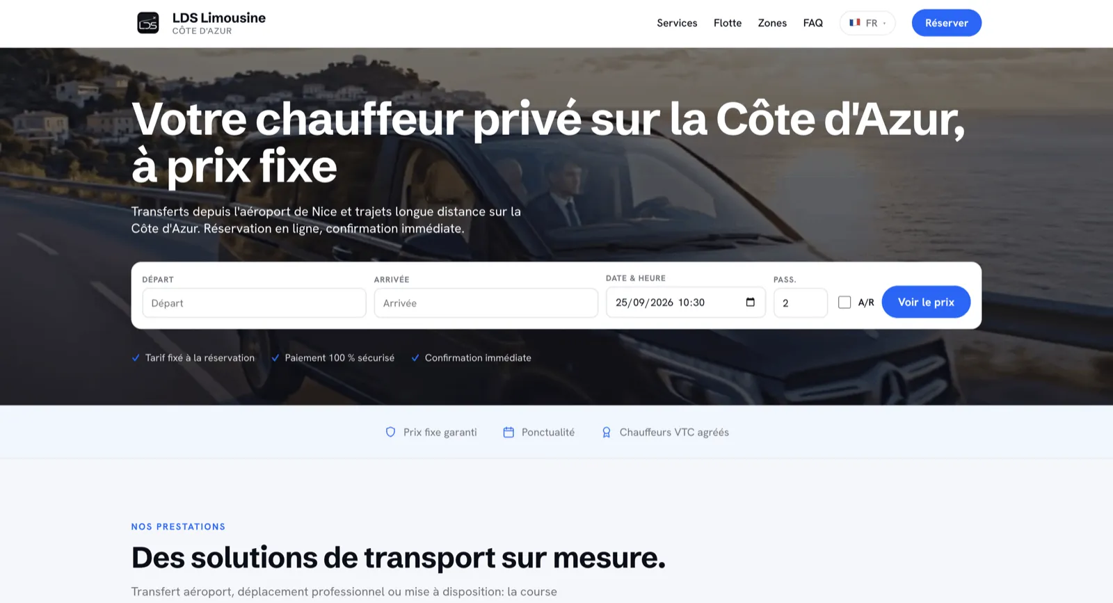 Web VTC creada con Droovi, con módulo de reservas online