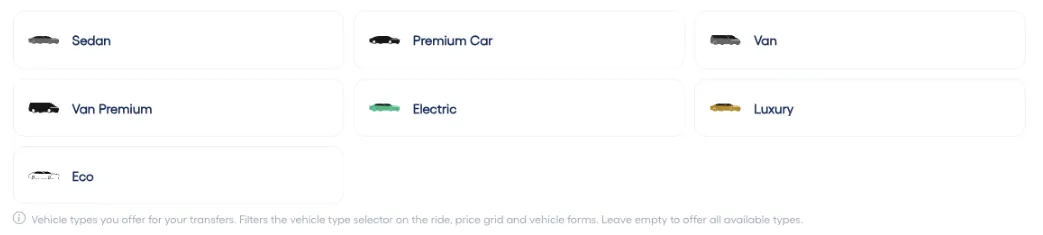 Choosing the vehicle types offered in the company settings
