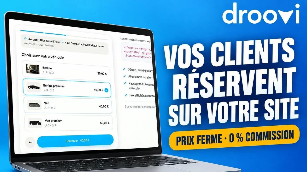 Module de réservation VTC pour votre site : configuration en 2 minutes | Droovi