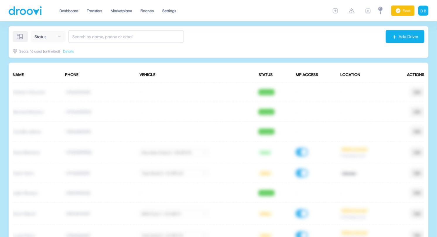 The Drivers page: the "Add Driver" button is in the top right corner.