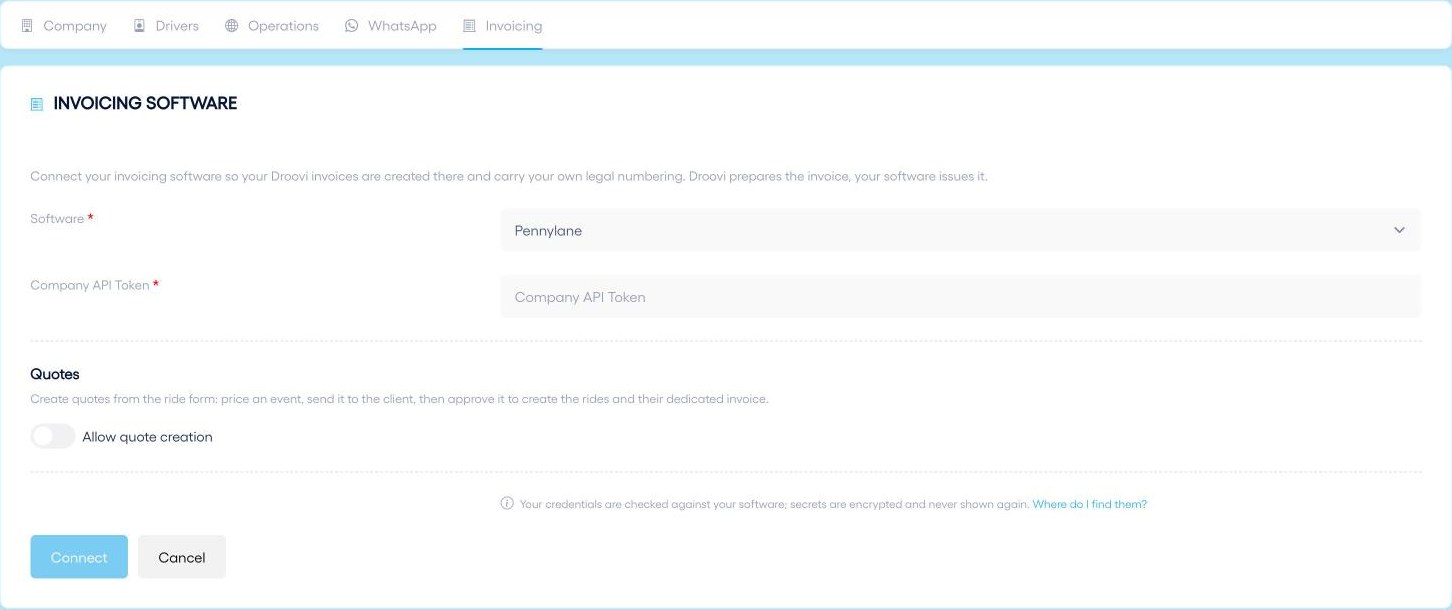 Pennylane: paste your company API token.