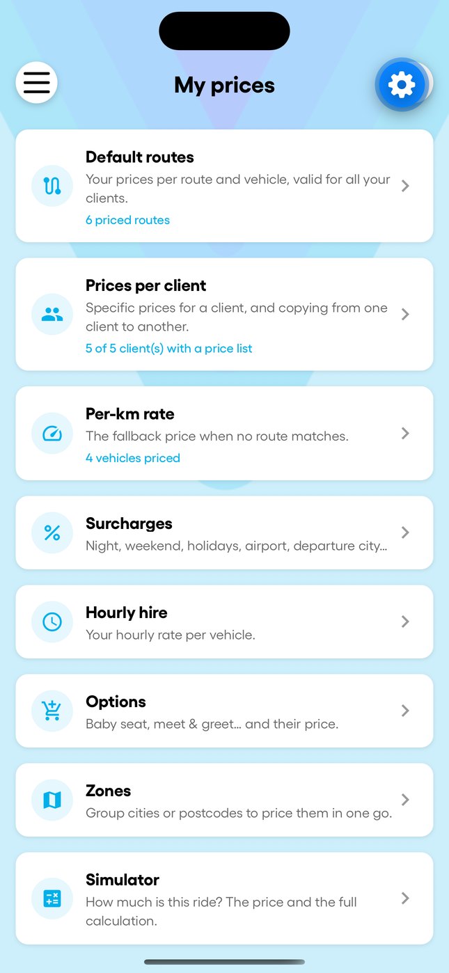 "My prices" and the default routes in the app.