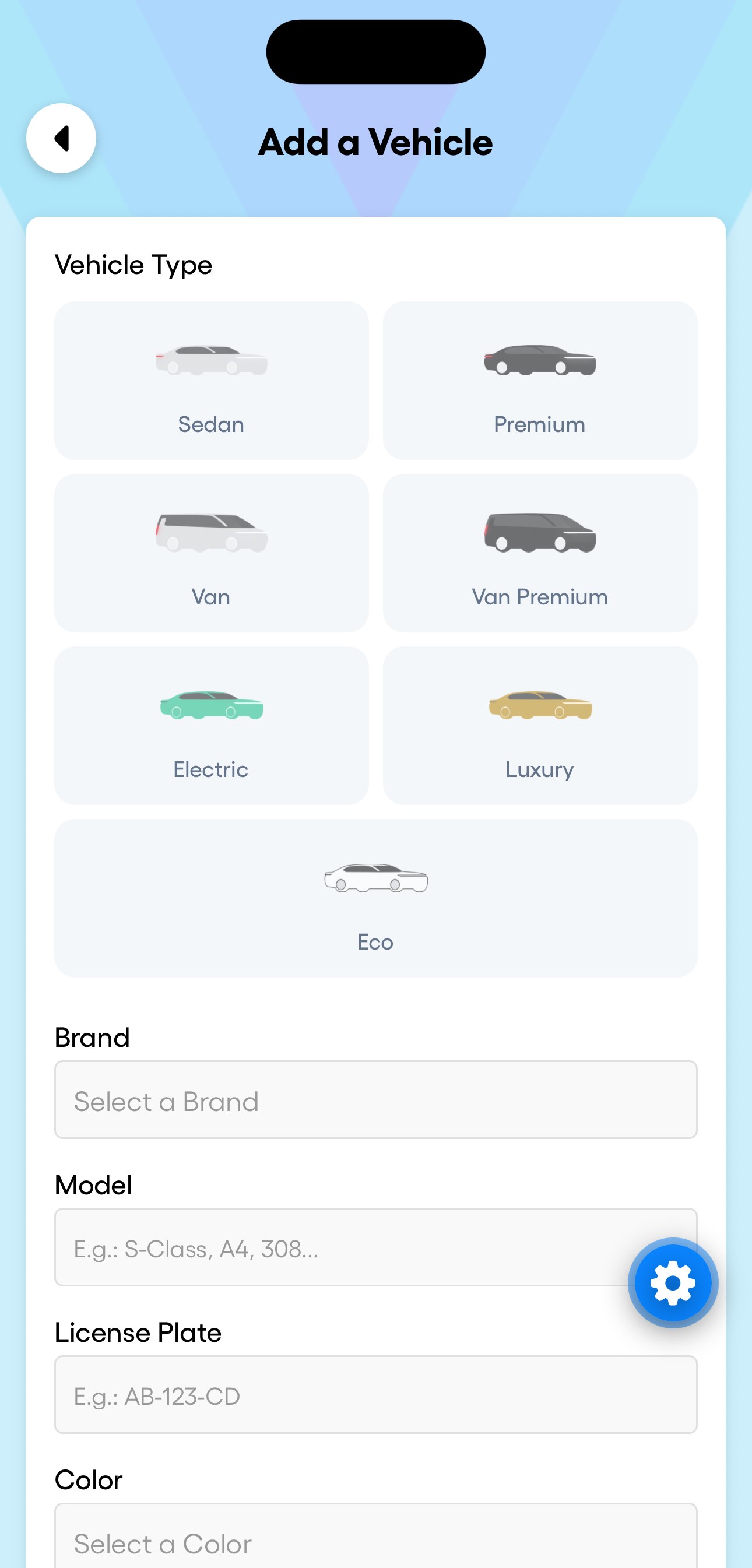 In the app: the vehicle list and the add form.