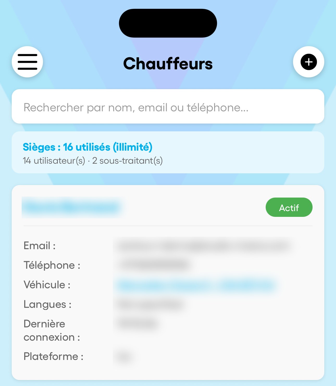 Dans l'app : la liste des chauffeurs et le formulaire d'ajout.