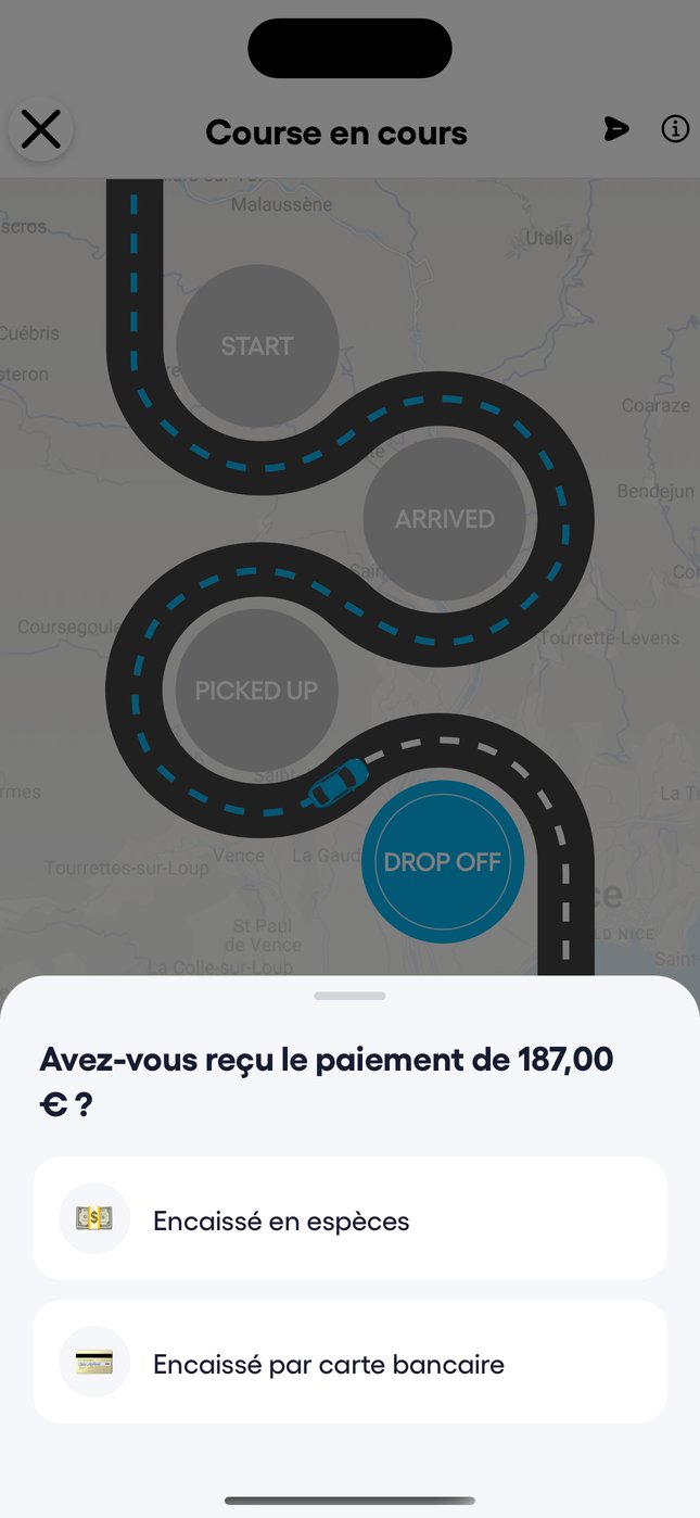 S'il reste un montant à encaisser, l'app demande comment il a été payé.