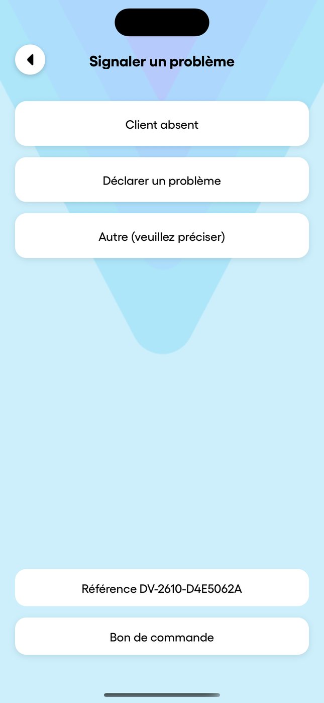« Signaler un problème » et la déclaration de client absent.