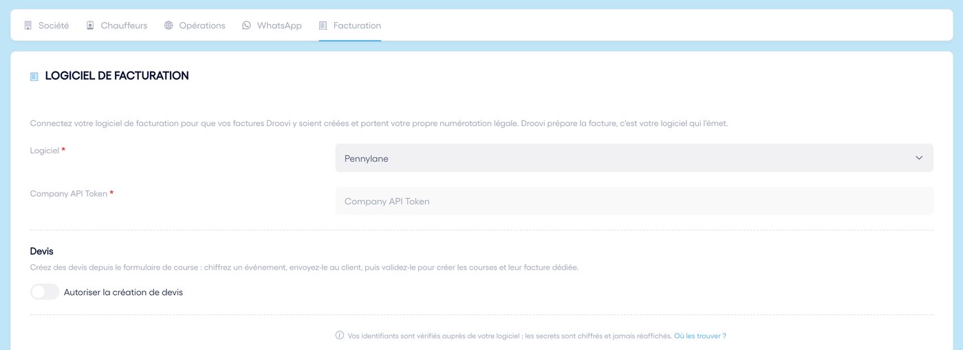 Pennylane : collez le jeton API de votre société.