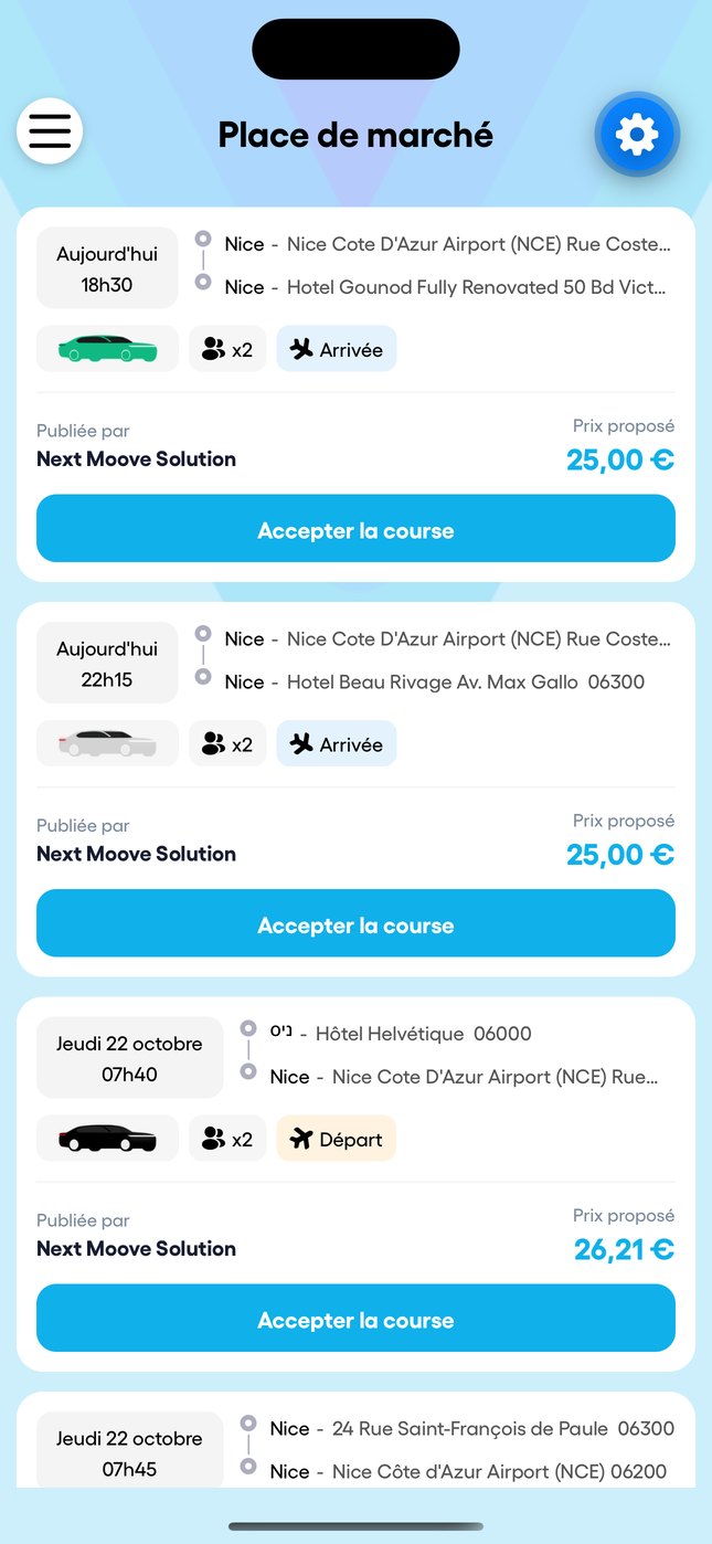 La même place de marché dans l'app mobile.
