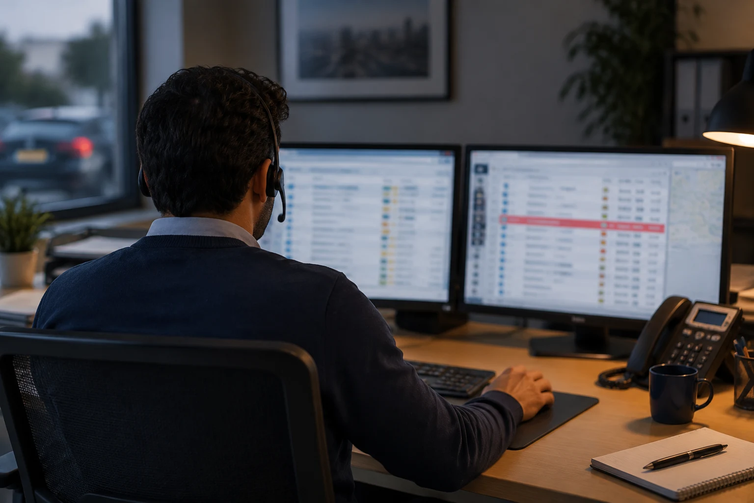 Operador de una empresa VTC revisando en pantalla un servicio rechazado por el registro
